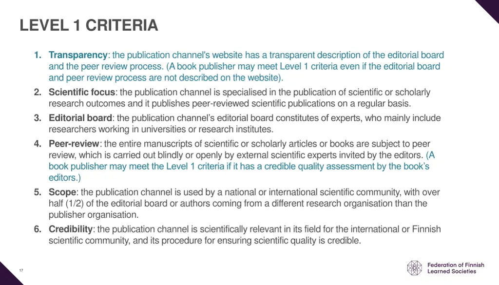 level 1 criteria