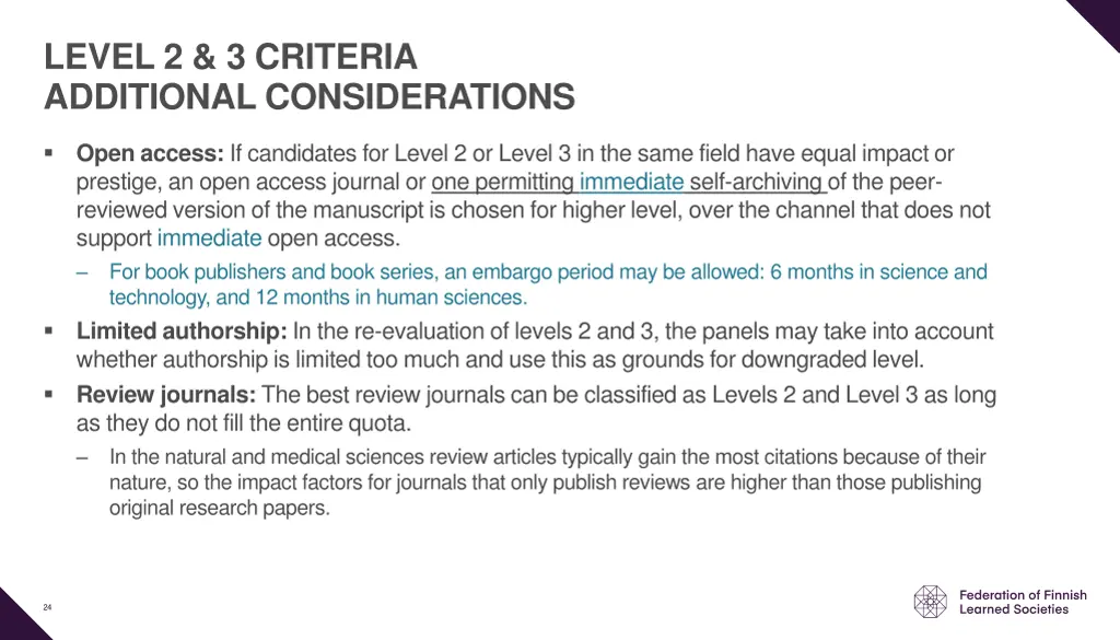 level 2 3 criteria additional considerations
