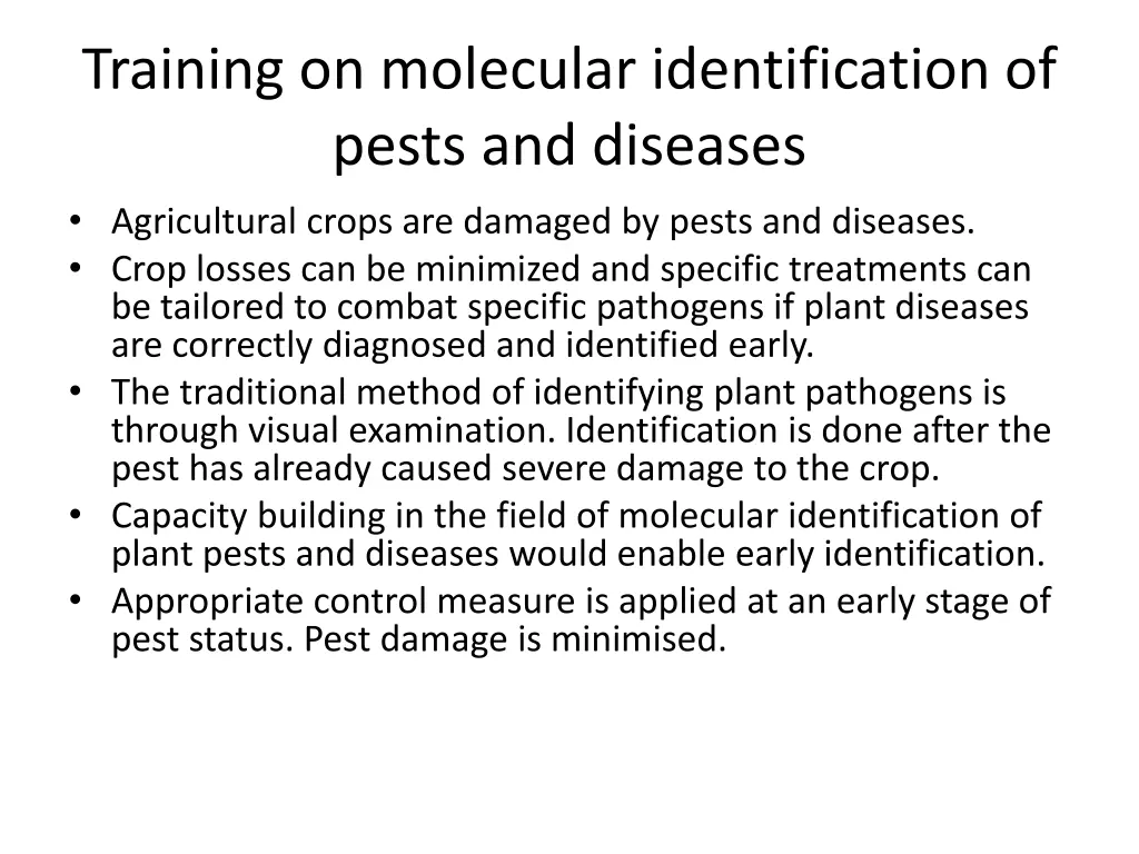 training on molecular identification of pests