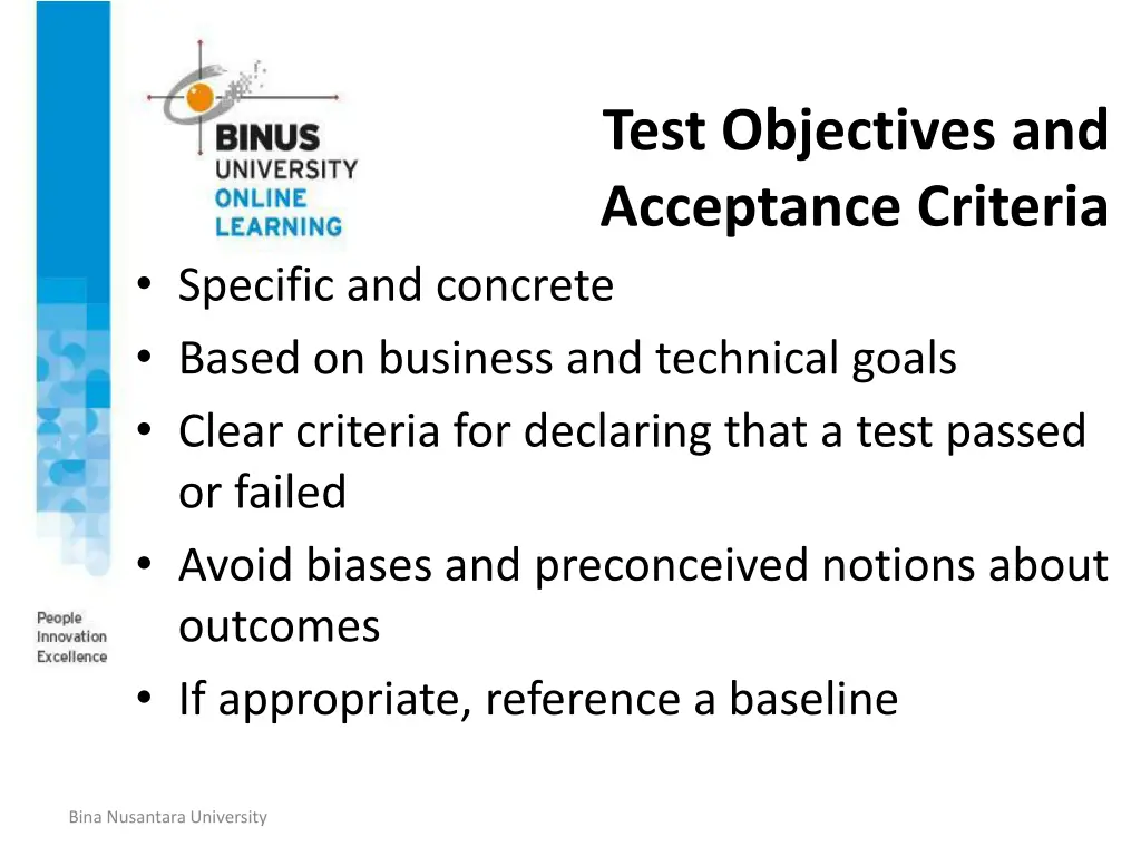 test objectives and acceptance criteria