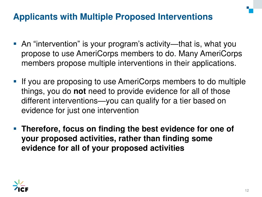 applicants with multiple proposed interventions