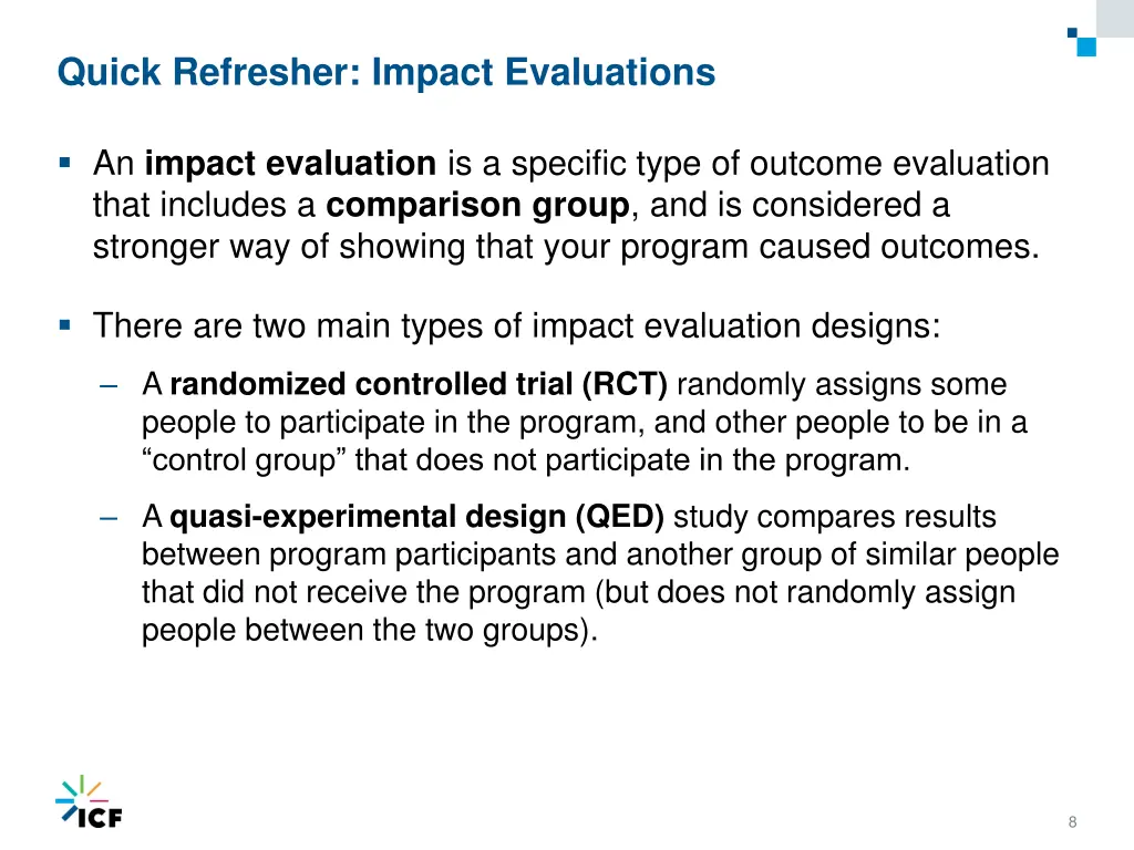 quick refresher impact evaluations