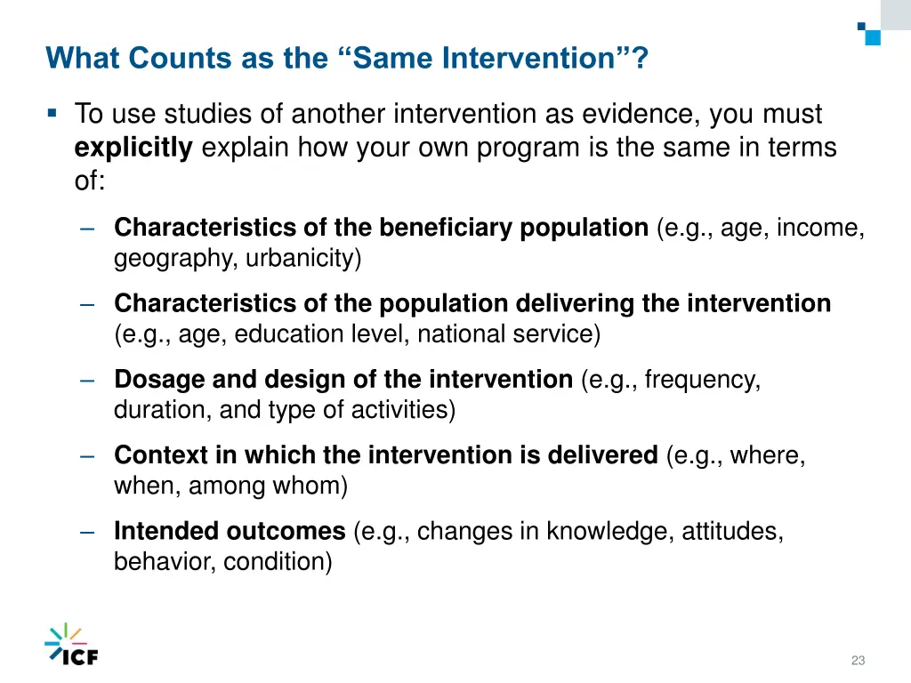 what counts as the same intervention