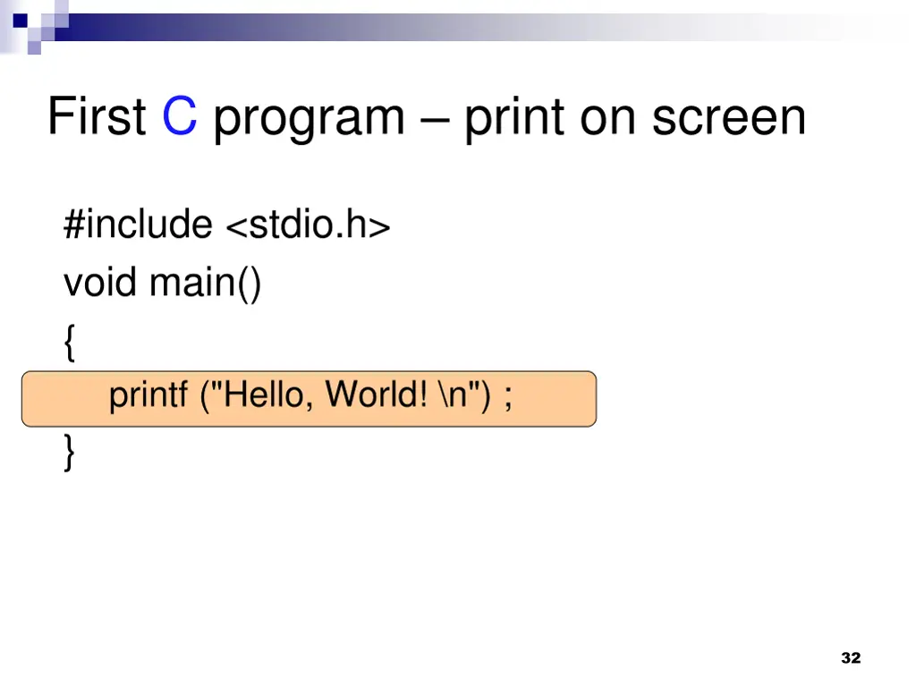 first c program print on screen