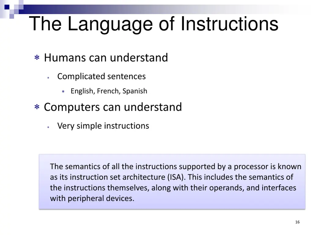the language of instructions