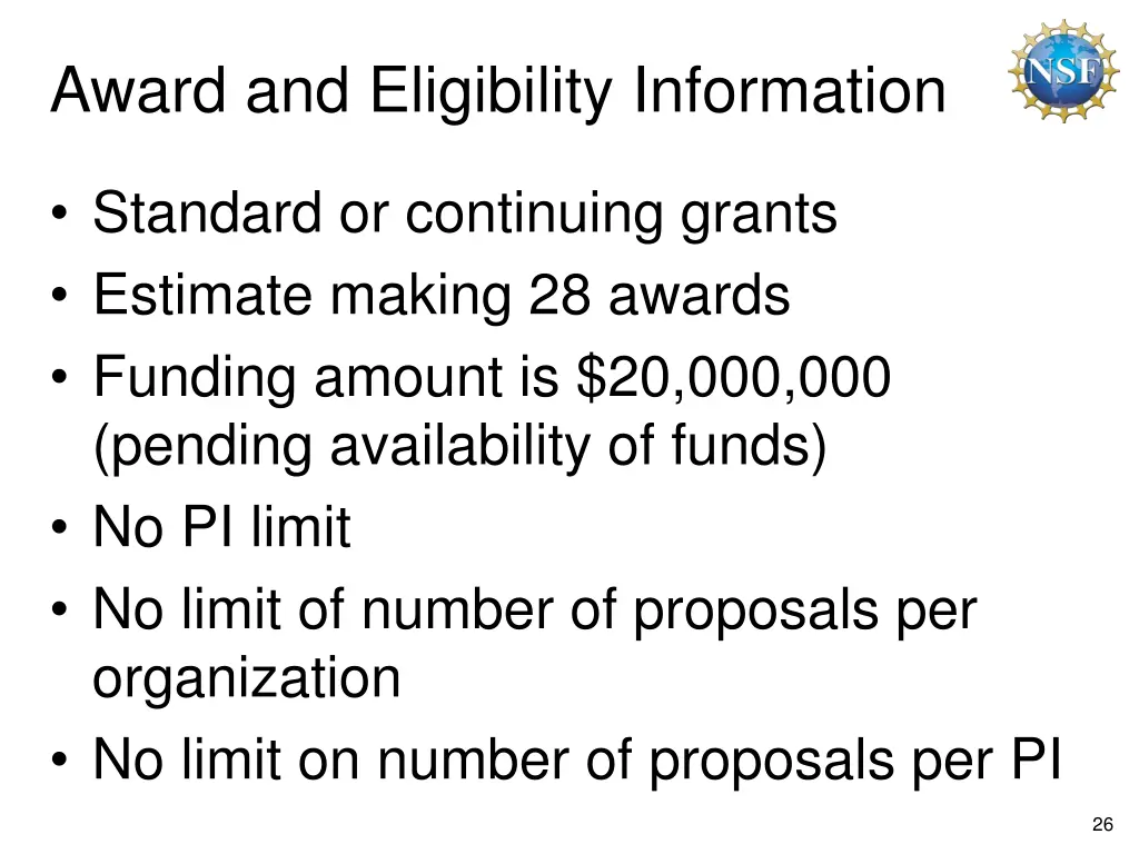 award and eligibility information