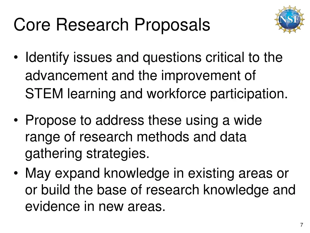 core research proposals