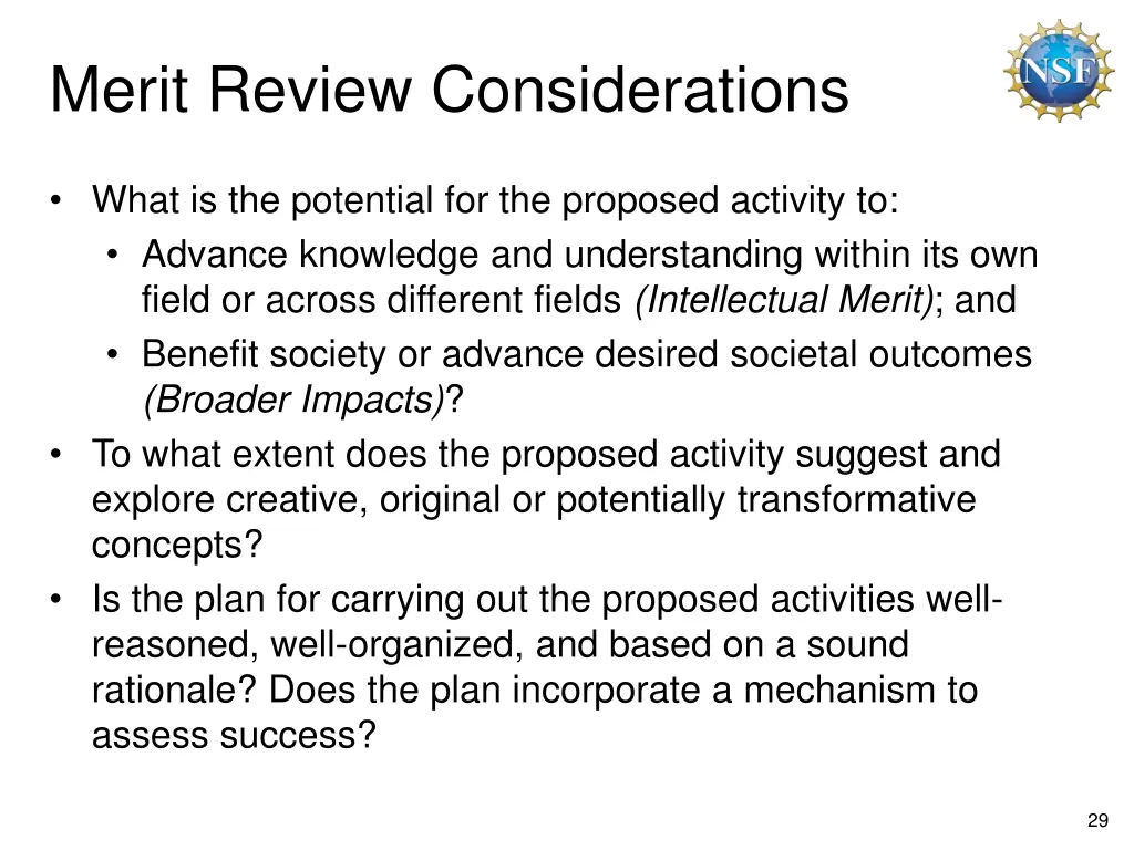 merit review considerations