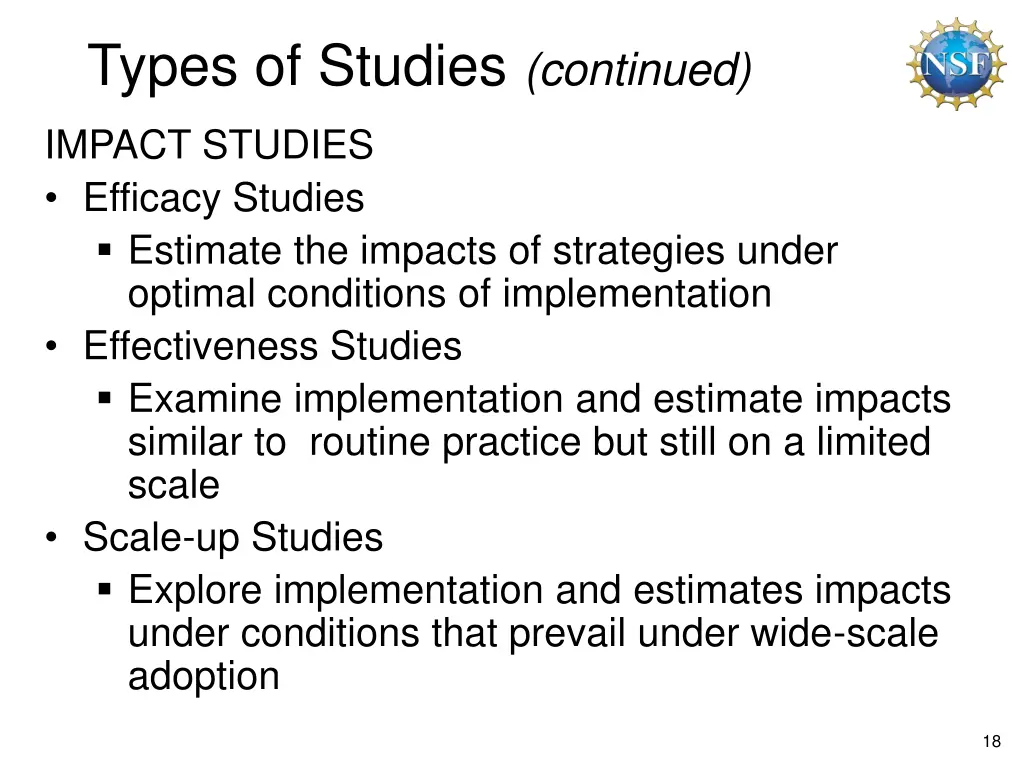 types of studies continued