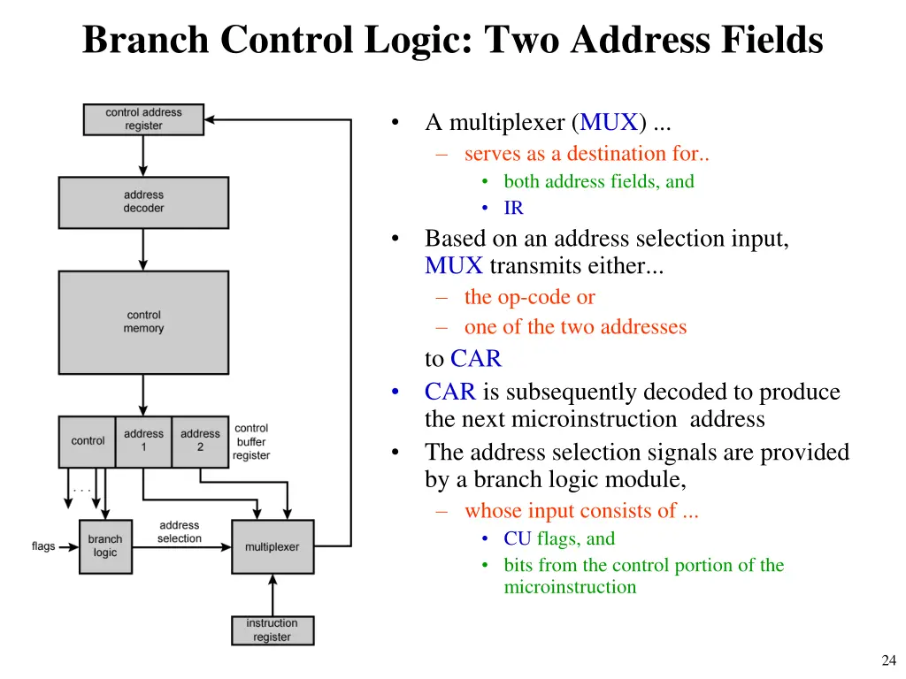 branch control logic two address fields