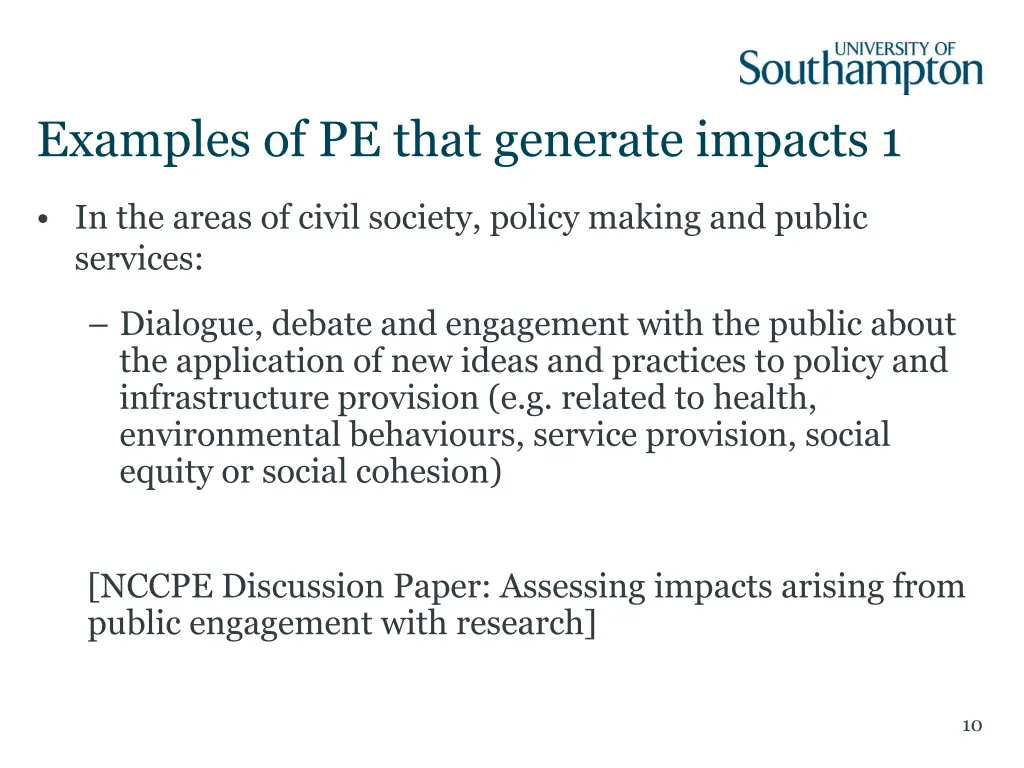 examples of pe that generate impacts 1