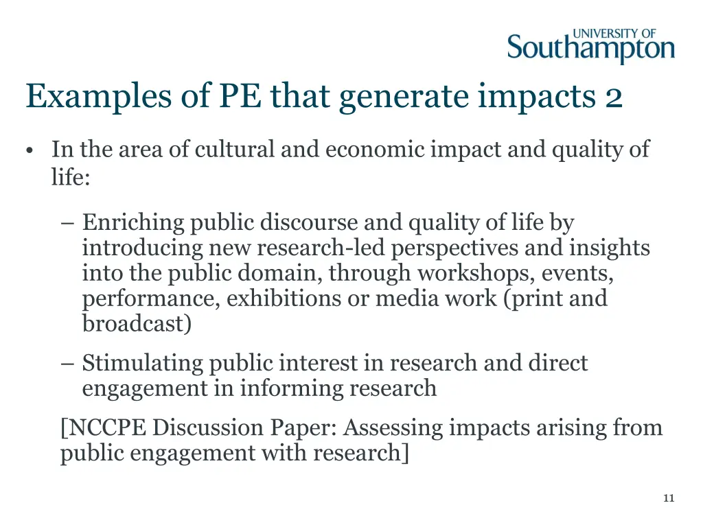examples of pe that generate impacts 2
