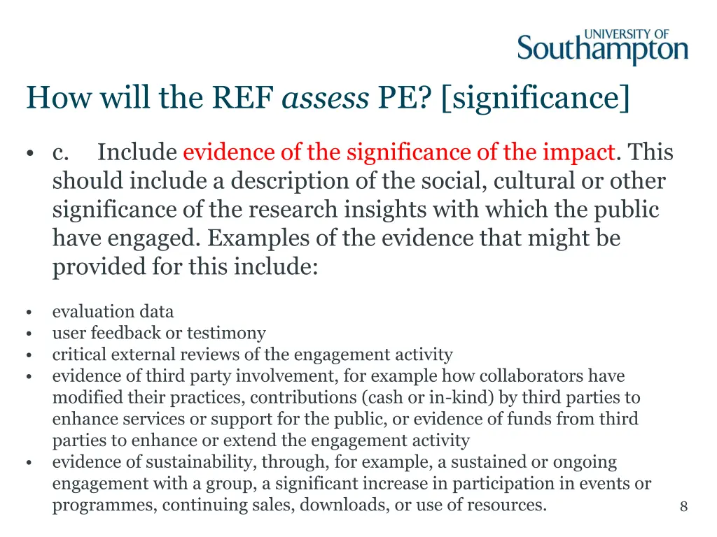 how will the ref assess pe significance