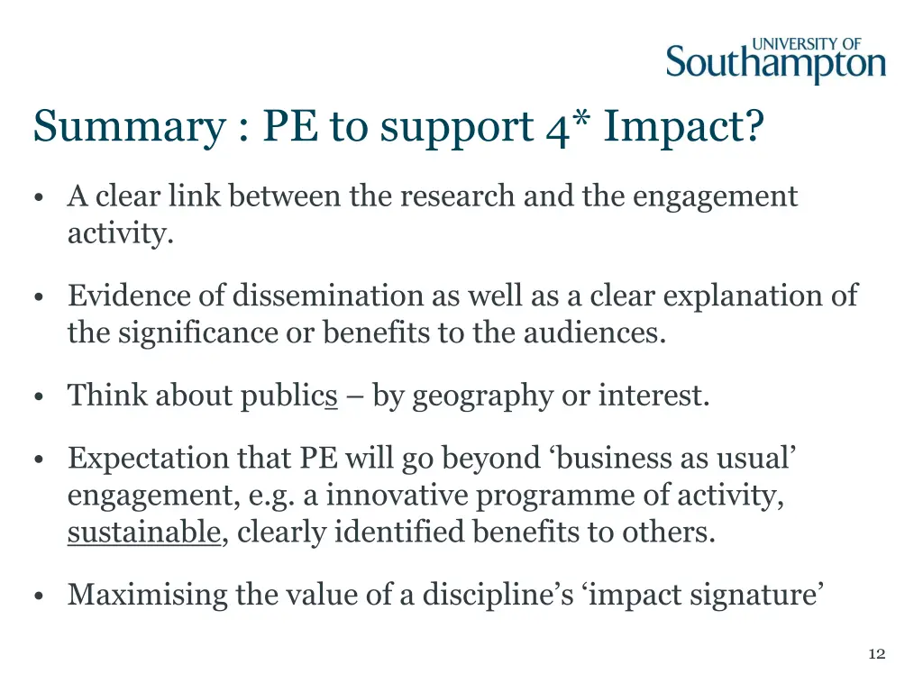 summary pe to support 4 impact