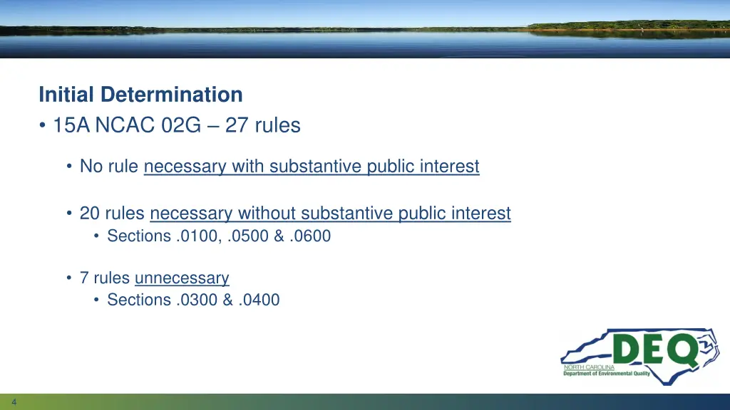 initial determination 15a ncac 02g 27 rules