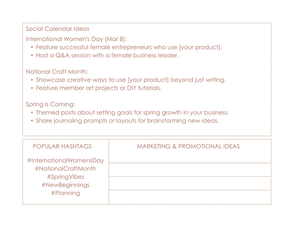social calendar ideas 2