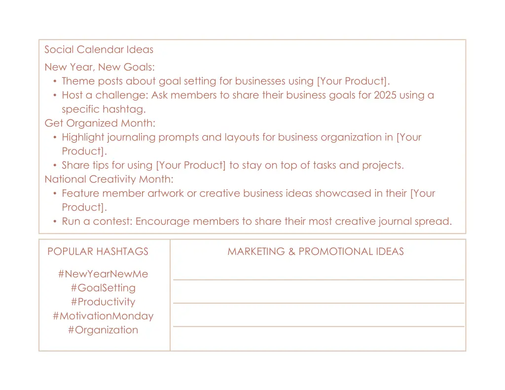 social calendar ideas