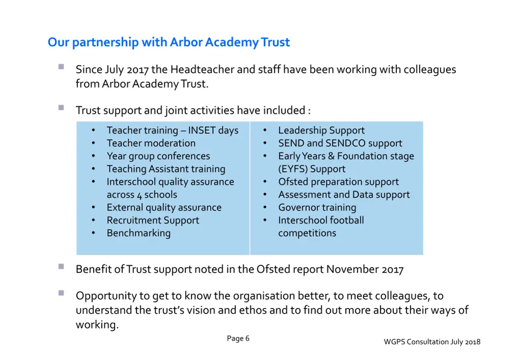 our partnership with arbor academy trust since