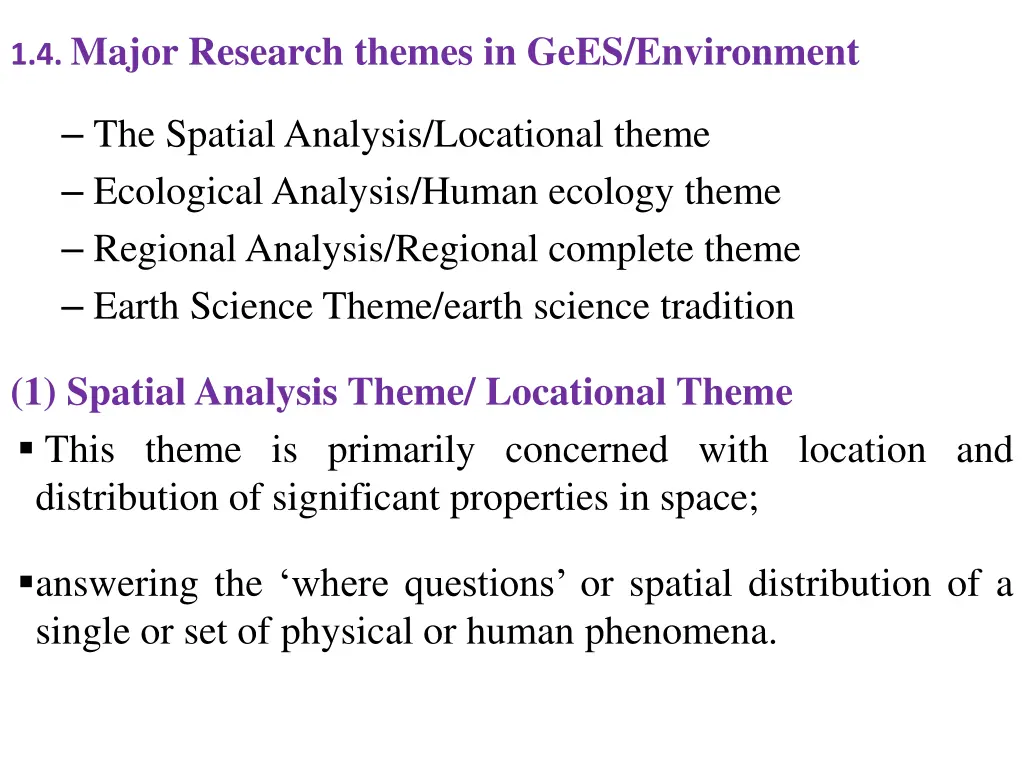 1 4 major research themes in gees environment