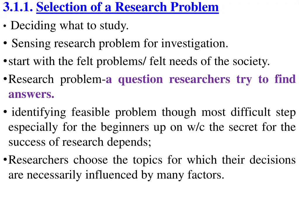 3 1 1 selection of a research problem deciding