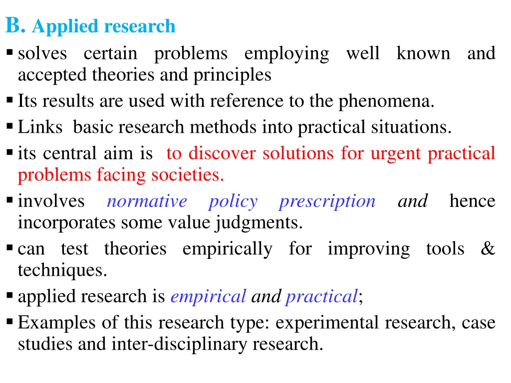 b applied research solves certain problems