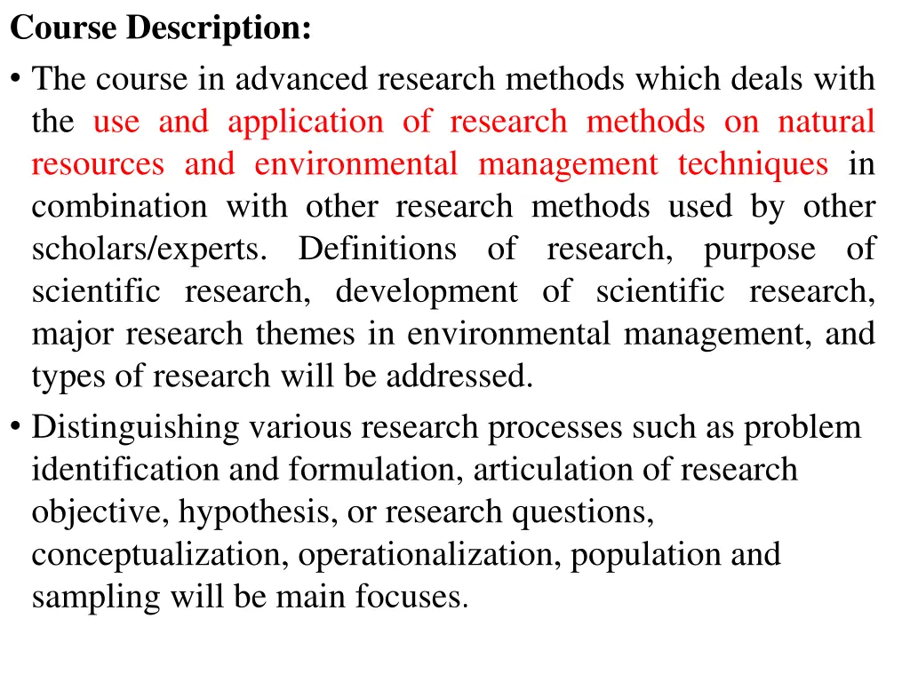 course description the course in advanced