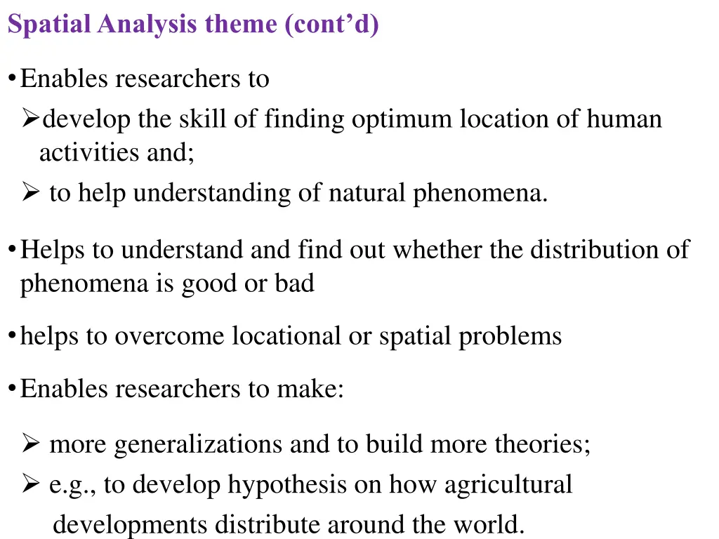 spatial analysis theme cont d