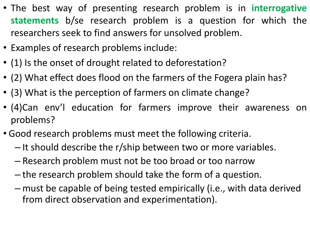 the best way of presenting research problem