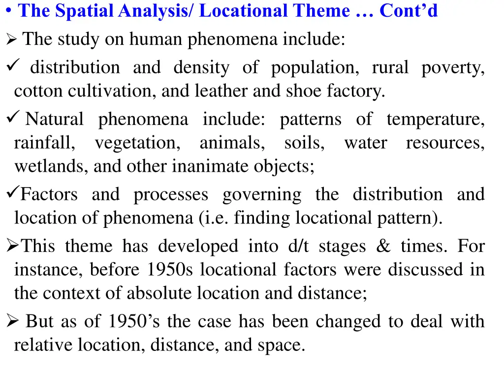 the spatial analysis locational theme cont