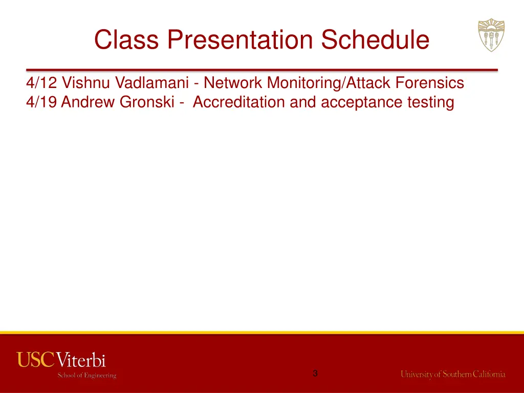 class presentation schedule