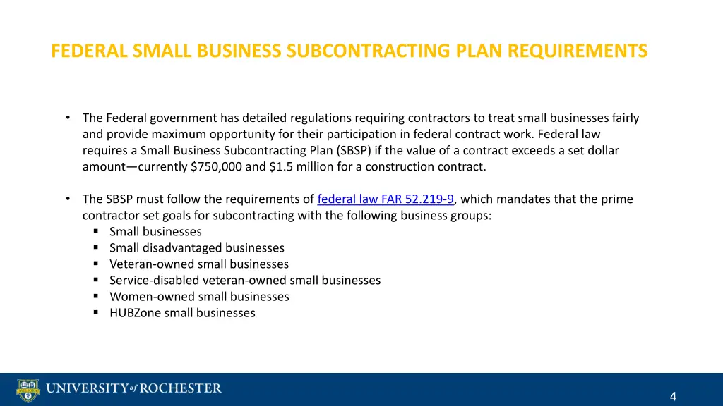 federal small business subcontracting plan