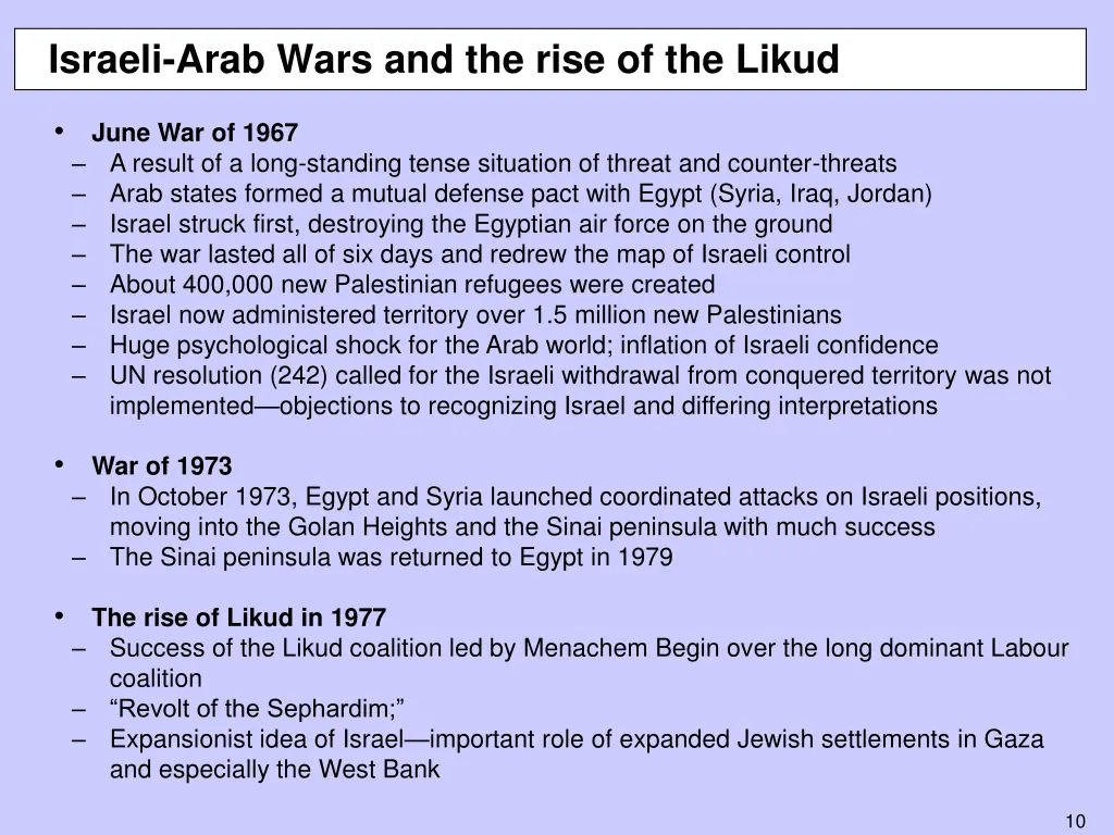 israeli arab wars and the rise of the likud
