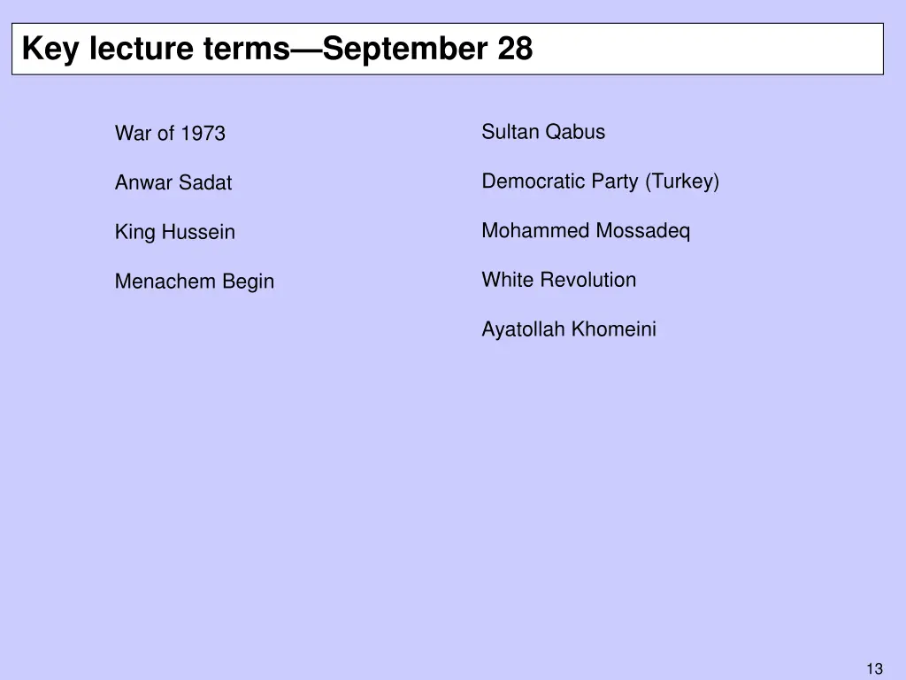 key lecture terms september 28