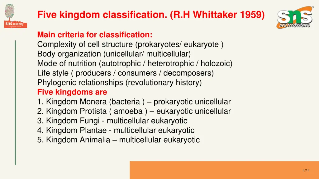 five kingdom classification r h whittaker 1959