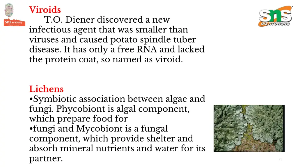 viroids t o diener discovered a new infectious