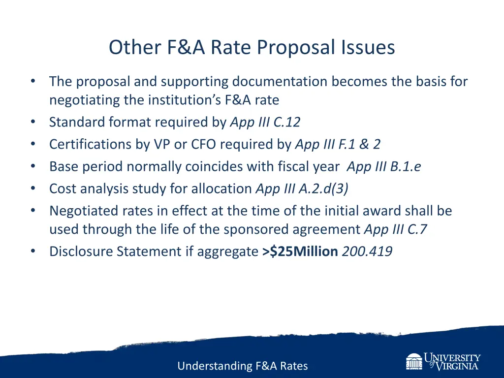 other f a rate proposal issues