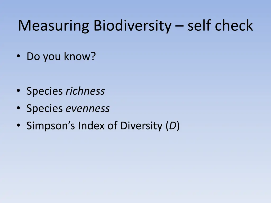 measuring biodiversity self check