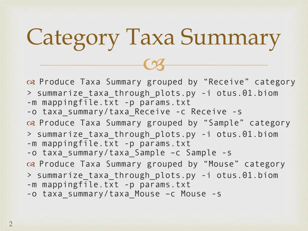 category taxa summary