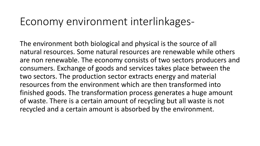 economy environment interlinkages