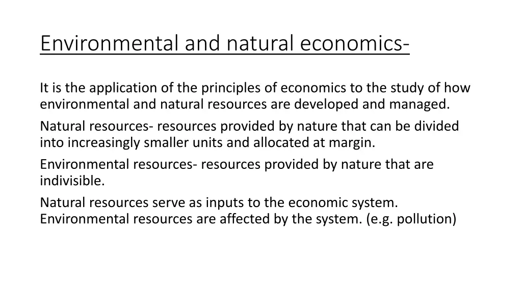 environmental and natural economics