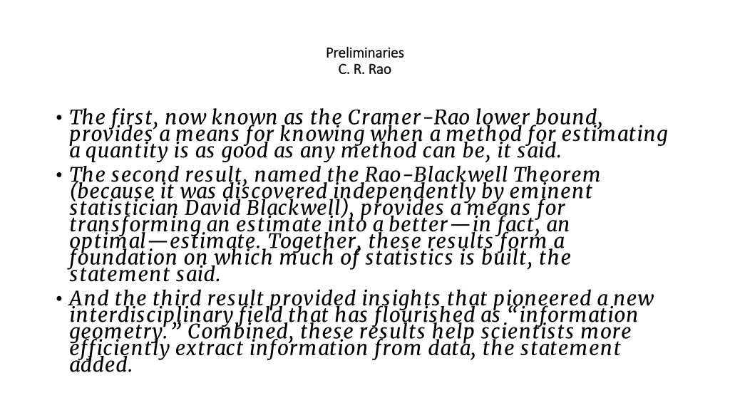 preliminaries preliminaries c r rao c r rao
