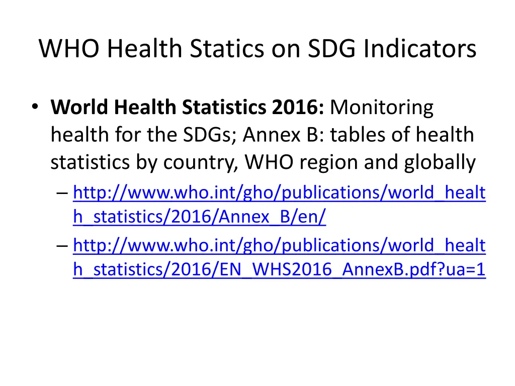 who health statics on sdg indicators