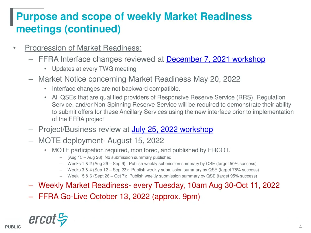 purpose and scope of weekly market readiness 1
