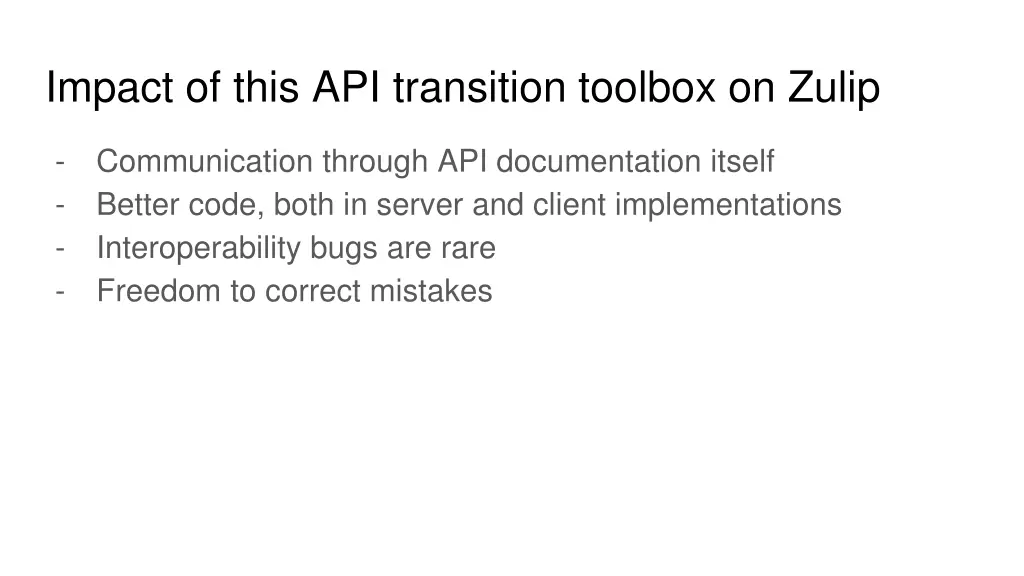 impact of this api transition toolbox on zulip
