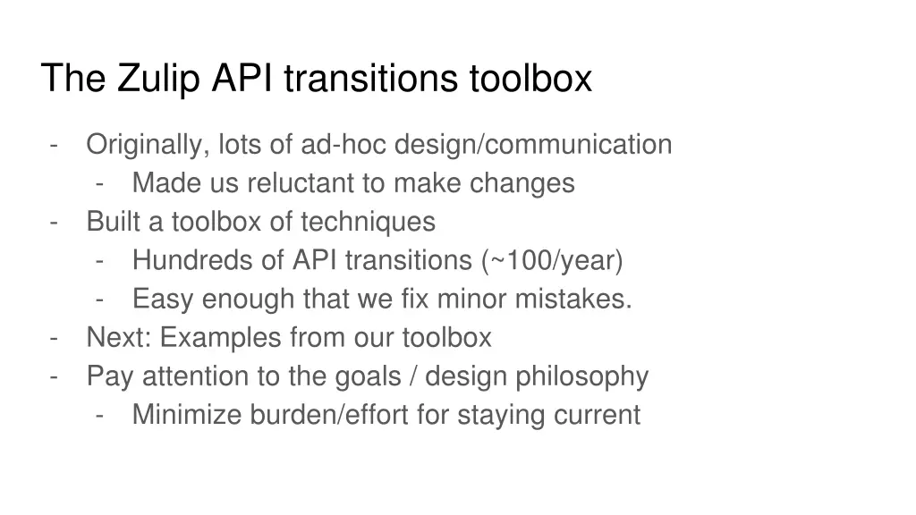the zulip api transitions toolbox