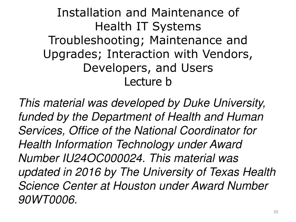 installation and maintenance of health it systems 1