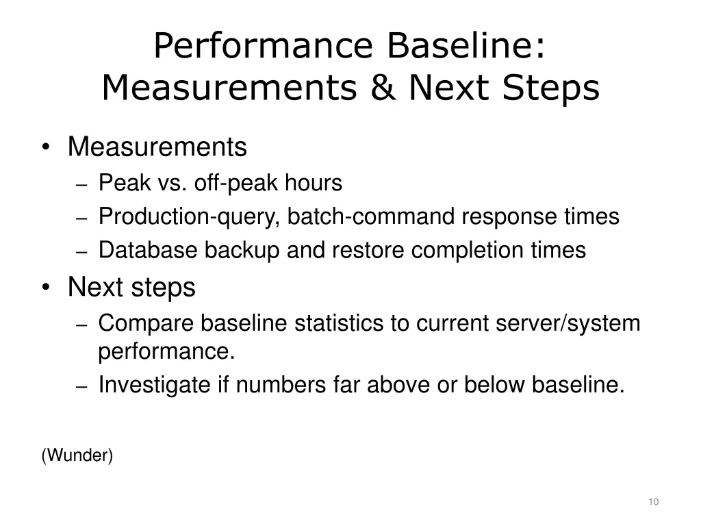 performance baseline measurements next steps