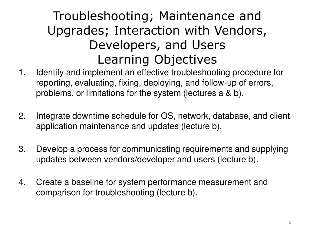 troubleshooting maintenance and upgrades
