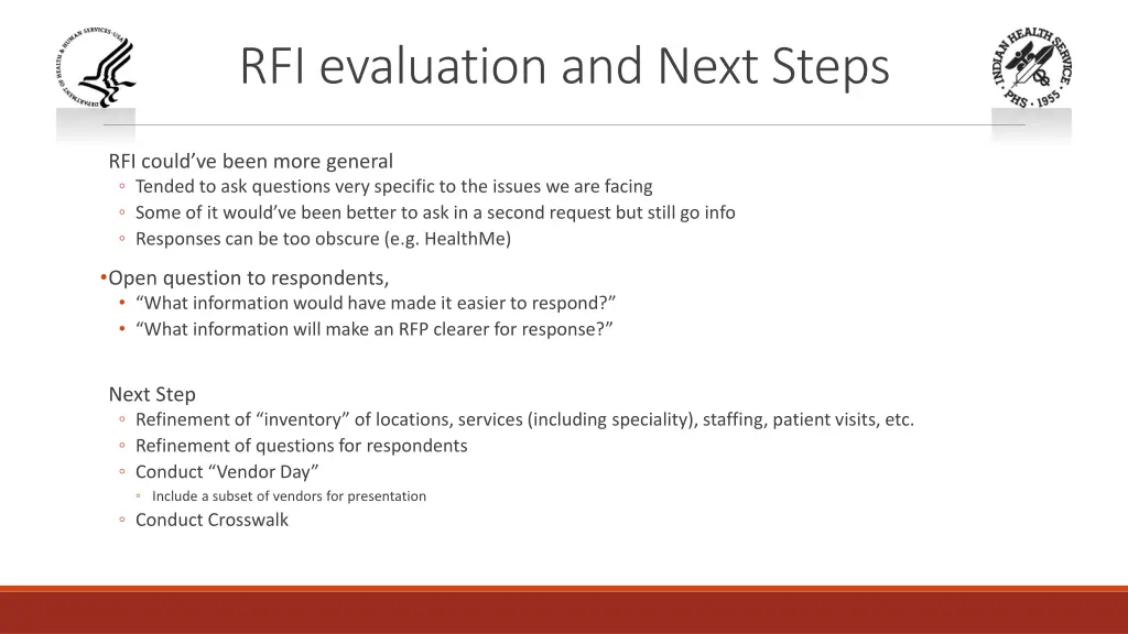 rfi evaluation and next steps