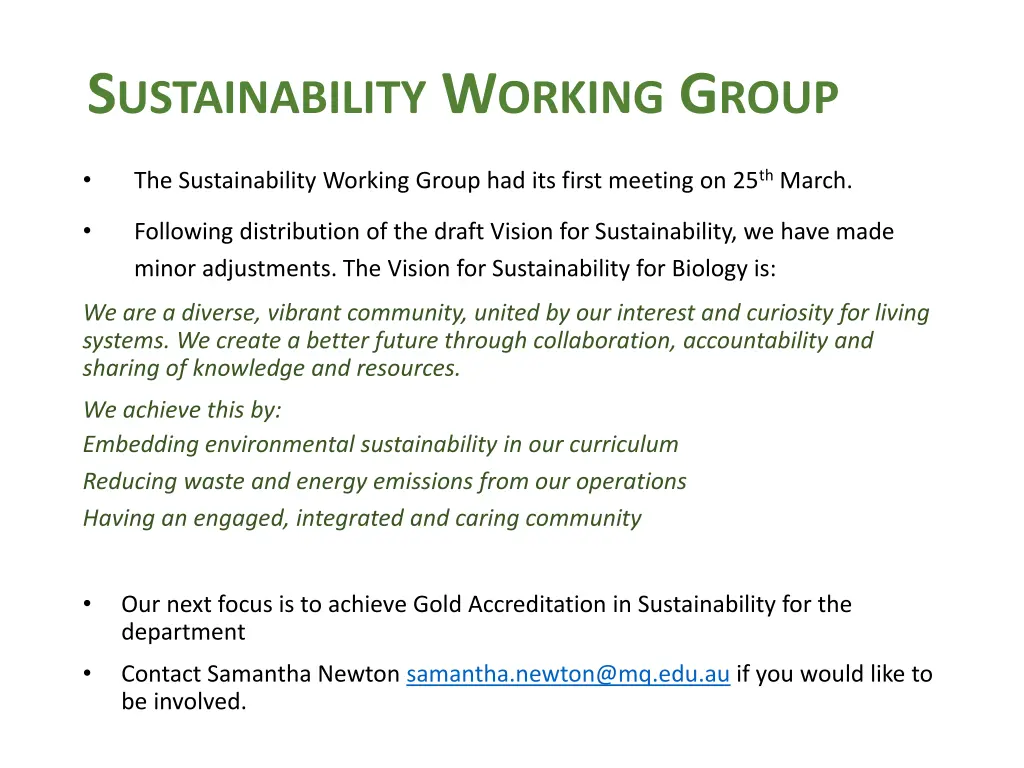 s ustainability w orking g roup